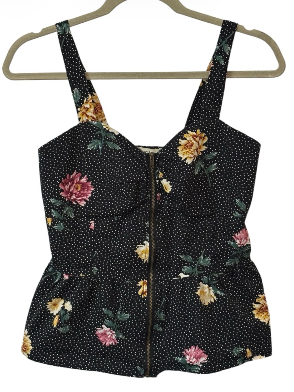 Floral Zip Up Tank Top Smocked Blouse Whimsigoth Polka Dot Peplum Y2K Large